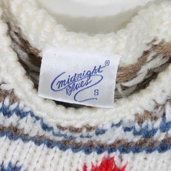 Vintage Midnight Blues Fair Isle Cozy Knit Sweater White Blue Womens size S - 11 - Picture 3 of 5